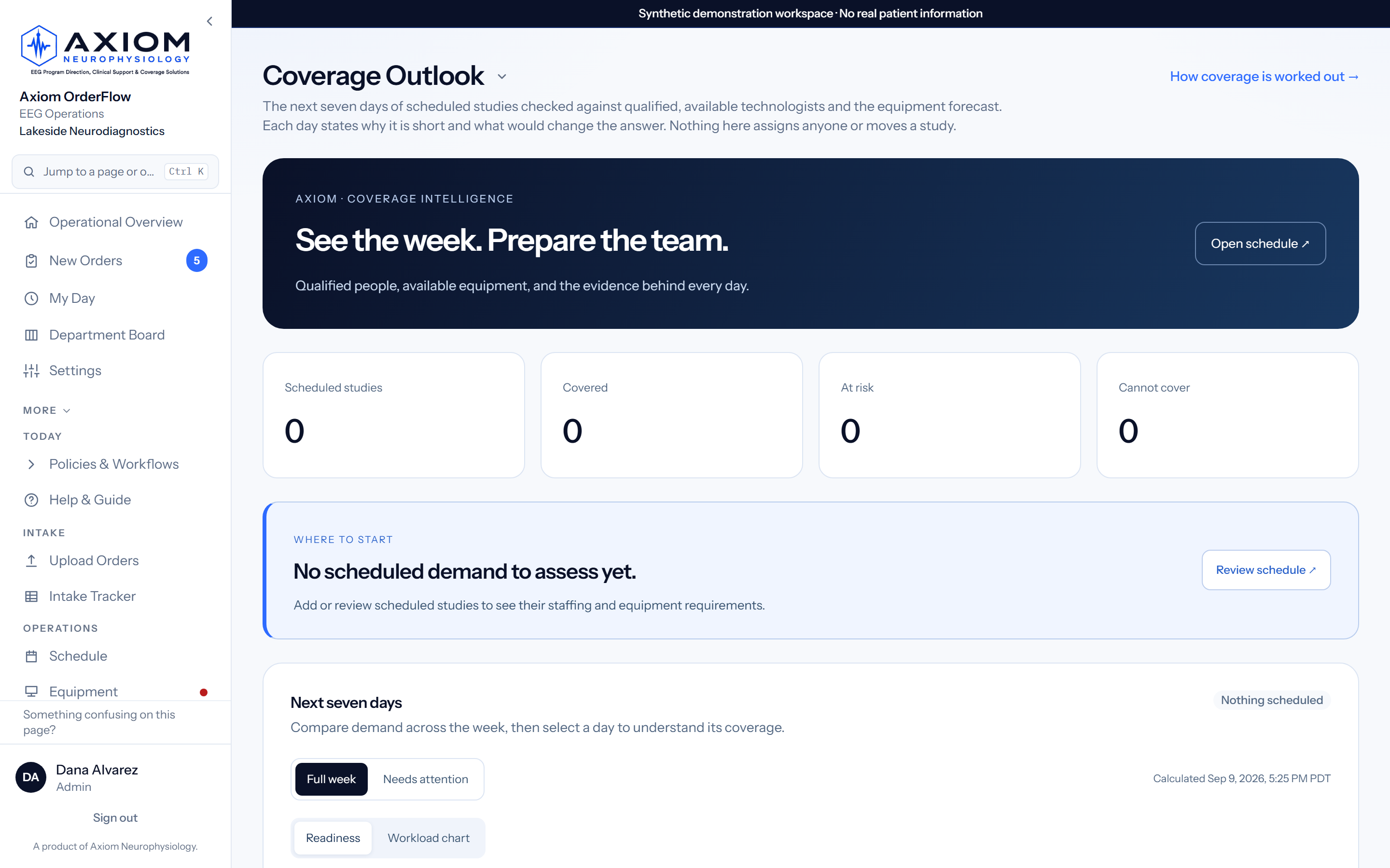 Can we cover tomorrow? Answered with the evidence attached — live product screenshot with synthetic demo data